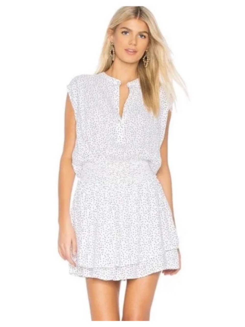 Rails White Sleeveless Polka Dot Button-Front Dress